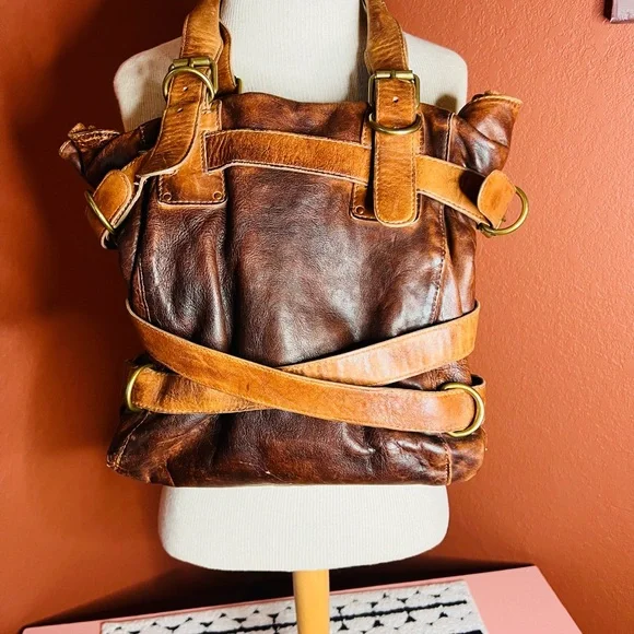 Kooba Brown Leather Shoulder Bag with Gold Accents - Picture 2 of 7